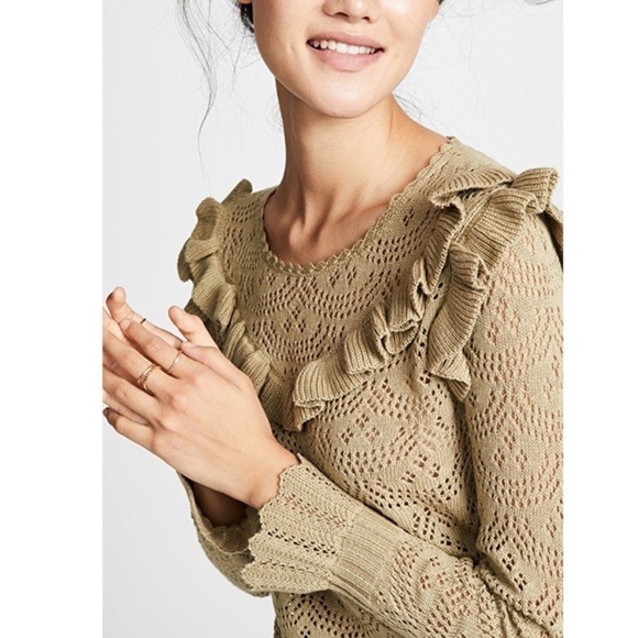 Loveshackfancy Natalie Ruffle Open Knit Sweater Sz Small - Picture 13 of 13